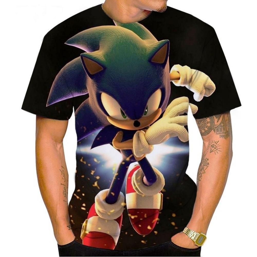

New technology 3D, Sonic movie animation, men s T-shirt, knitted pattern, fashionable short sleeved T-shirt XS