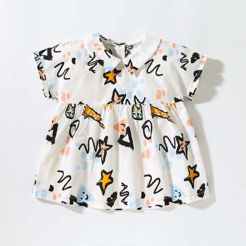 

Foreign Trade Doll Shirt Loose Baby Short-Sleeved 2-8 Children s Clothing White 2t/90 Size Recommended Height 80-90cm
