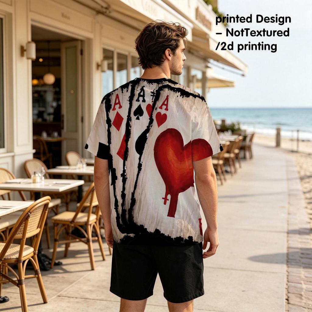 Polyester T-Shirt für Herren - Poker Karten Grafik, Modisches Design, Bequemer Stoff, Trendiges Vielseitiges T-Shirt für den Täglichen Lässigen Look