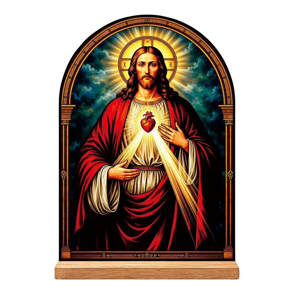 Easter Sacred Heart Tabletop Decoration Faux Glass Acrylic Display for Home Shelf Decor
