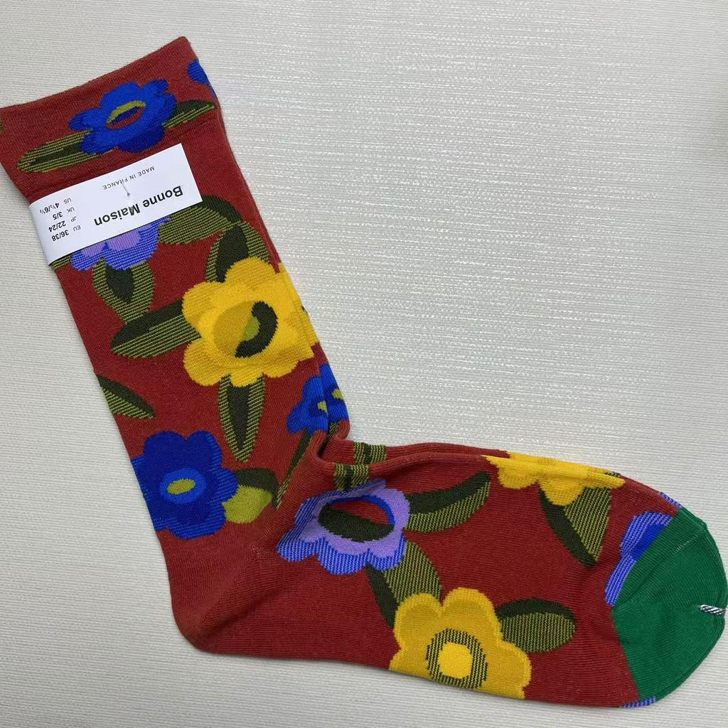 Bonne Maison: Retro-Ölgemälde-Socken für Damen, mittelhoch, luxuriös, französisch, bis zur Wade