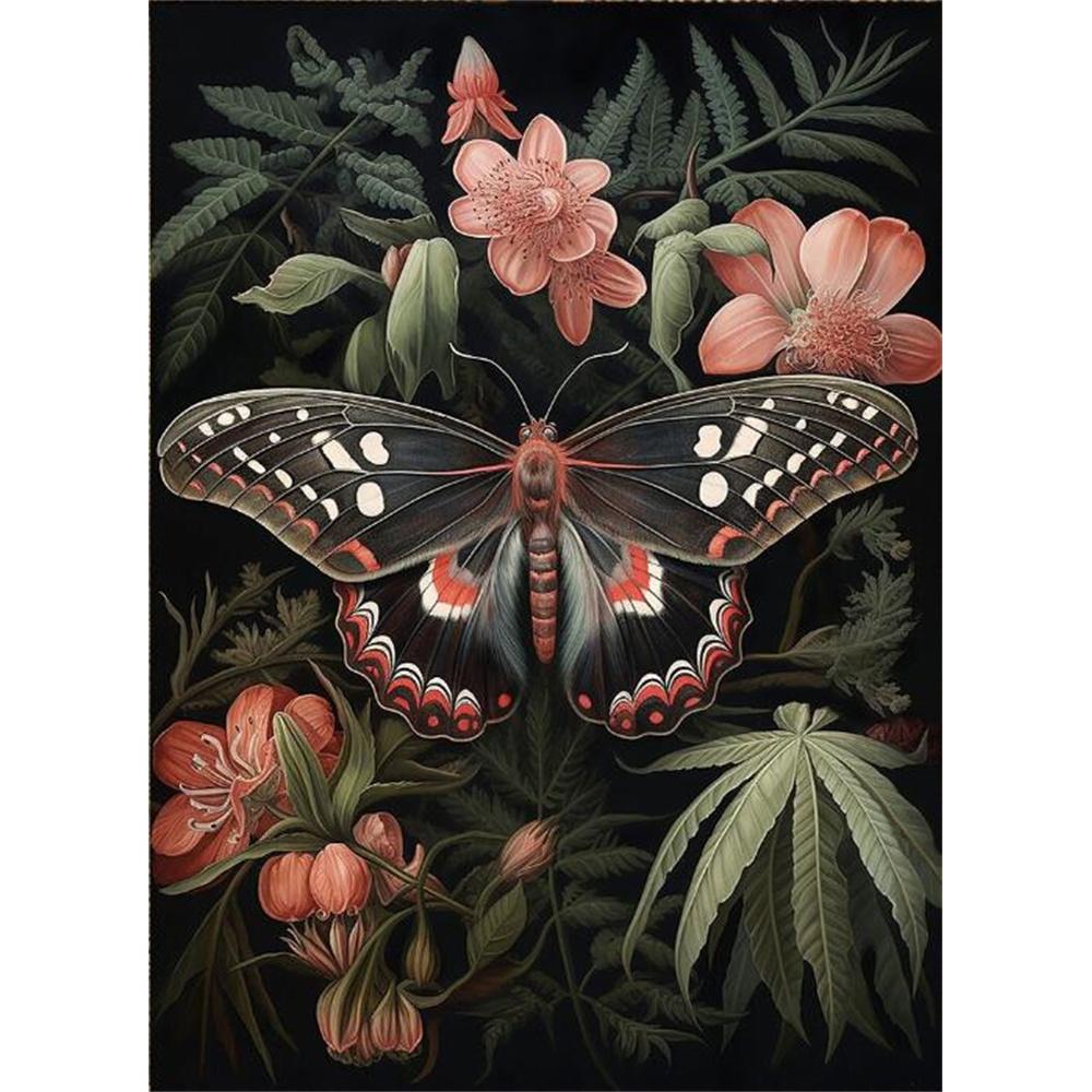 Forest Animals Butterfly Bat Plants Flowers Canvas Wall Art Nature Diamond Painting Decor Vintage Dark Skeleton Pumpkin Halloween