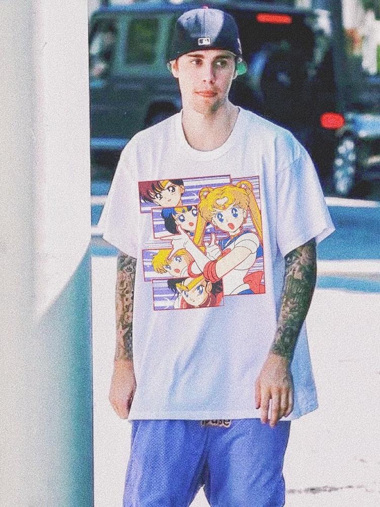 

Sailor Moon SailorMoon Water Ice Moon Cartoon Print Vintage Loose Short Sleeve T-Shirt Men and Women - Men s Summer Cotton Gr... 5XL різнокольоровий