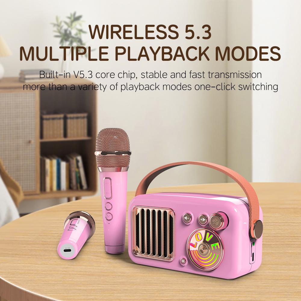 CYBORIS T4 Portable Retro Children Karaoke Speaker 15W Home Entertainment Bluetooth-compatible Speaker with 2 Microphones