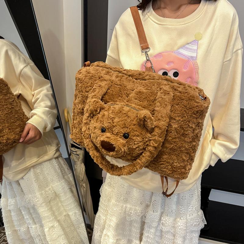 

Зимняя новая плюшевая сумка женская 2025 модный рюкзак большой вместимости на плечо женская сумка коричневый