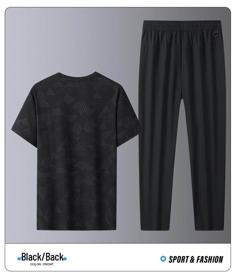 2026 Summer Ice Silk Quick-Dry Sports Casual Set: Round Neck T-Shirt & Straight Leg Pants