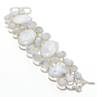 Rainbow Moon Stone Gemstone 925 Sterling Silver Plated Handmade Girls Gift Jewelry Beautiful Adjustable Bracelet 6-8" For Her