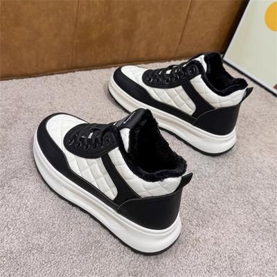 Fleece High-top Shoes for Women's 2024 New Autumn and Winter Versatile Thick-soled Casual White Shoes, Fleece Warm Two-cotton Sports Shoes