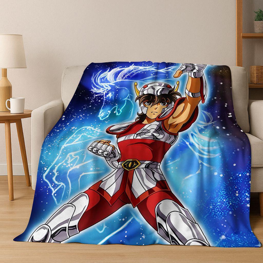 Retro Anime Saint Seiya Gold Saint Cartoon Flannel Blanket,Cozy Soft Throw Blanket for Home Bedroom Bed Sofa Picnic Cover Kids