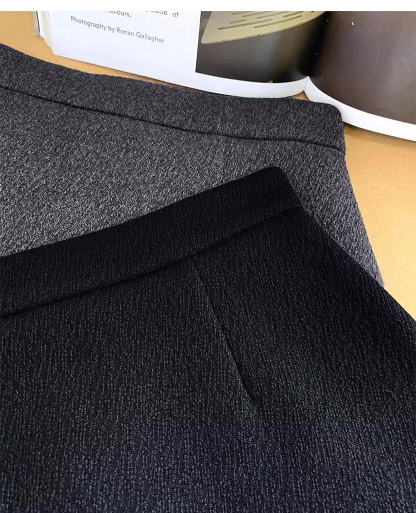 Plus Size Grey Ruffle A-Line Woolen Skirt – High-Waisted, Slimming, Hip-Hugging for Autumn/Winter