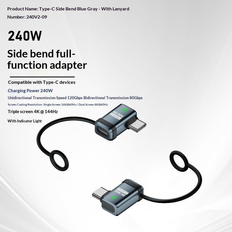 USB4 240W PD 5A Right Angle USB C to Type C Converter Fast Charging Data Sync Adapter for Car Camping Trip Charging