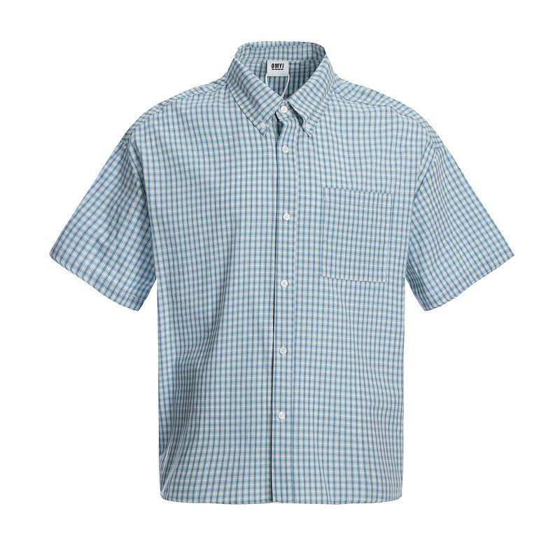 Kisko American Retro Lazy Light Blue Plaid Short-Sleeved Shirt for Men and Women, Cool and Casual Cleanfit Shirt