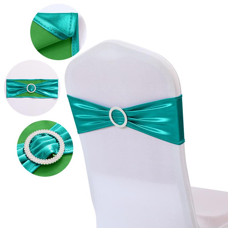 10PCS Chair Decoration Chair Sashes Bow Shiny Metallic Chair Knot Bands Tie With Round Buckle For Party Banquet