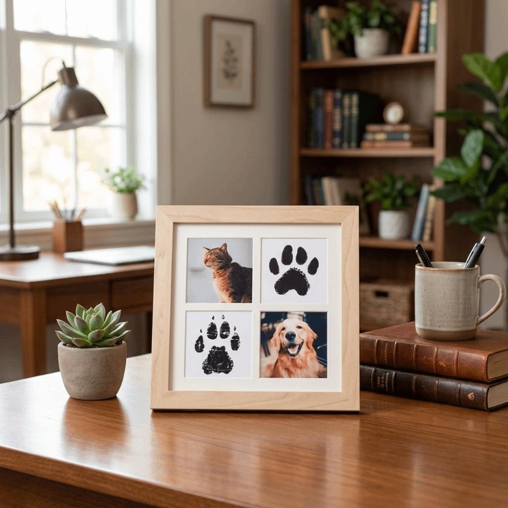 Decorative Paw Print Photo Frame Density Board Memorial Frame Pet Paw Print Kit Remembrance Gift