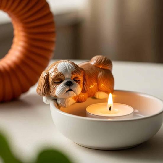 Puppy Candle Holder Handmade Animal Tea Light Candle Holder Cartoon Sleeping Dog Tealight Candle Holder for Dog Lovers Gift Home Decor