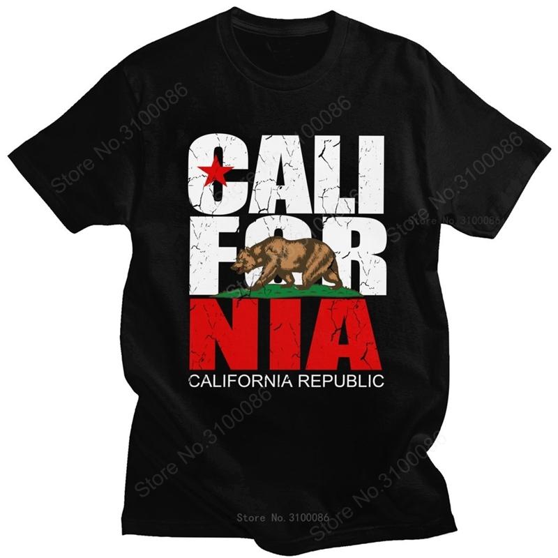 Vintage California Republic T Shirt Men Grunge Distressed CA State Flag Bear T-shirt Short Sleeve Cotton GraphicTees Gift Merch