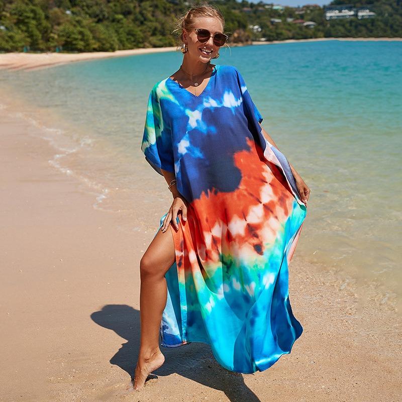 New Printed Robe Beach Resort Loose Plus Size Beach Dress Bikini Swimsuit Smock for Women
