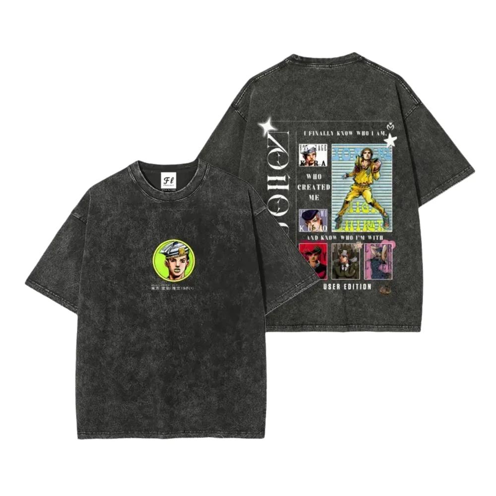 Trendy JoJo's Bizarre Adventure Anime T Shirt Y2k Washed Cotton T-shirt Summer Casual O-Neck Tees Tops Men Unisex Clothing