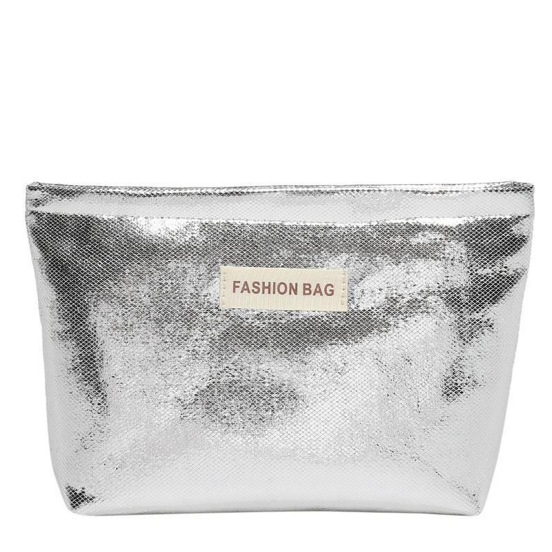 Шикарная черная косметичка из ПУ для женщин, вместительная сумка-органайзер для повседневных прогулок серебряный