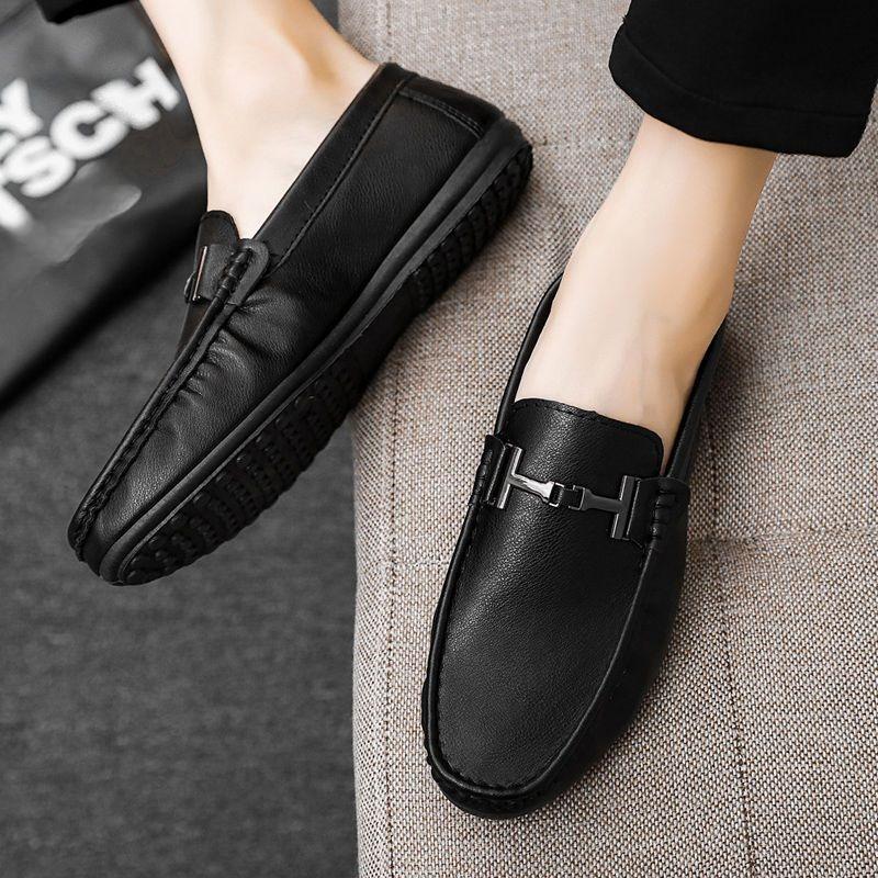 Fashion Round Toe Flat Leather Shoes for Men Black Cowhide On Sale Comfortable Pu Classic Original Fashion 2025 Luxury Man Casual Shoe