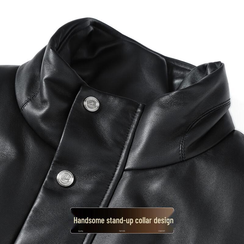 Futing Men's Winter Genuine Sheepskin Goose Down Leather Jacket