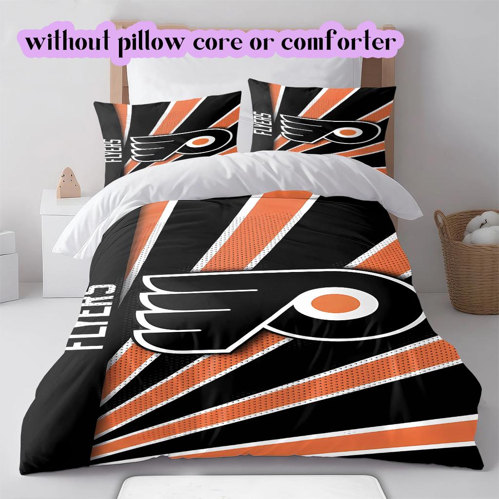 Ice Hockey Logo Pattern Bedding Quilt Set Quilt Cover Pillowcase Home Decoration Birthday Gift (1*duvet cover+ 2*pillowcase, without core)