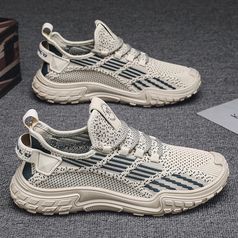 Men's shoes summer breathable mesh fly-woven soft-soled tide shoes simple and light sports and leisure commuting non-slip thin tide shoes