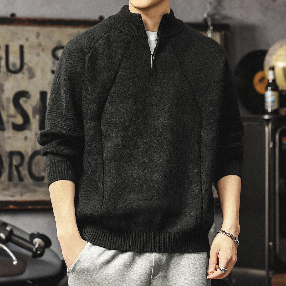 Men s Trendy Winter Half-Zip Sweater - Thick, Warm, Loose Knit Outerwear 2XL (160-180 lbs)