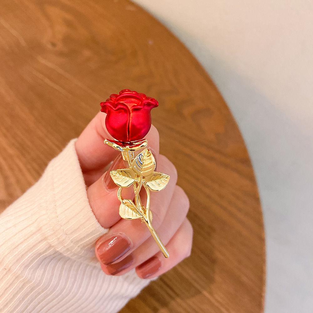 Luxury Festive Red Rose Sweater Brooch: Elegant Pin for Suits, Evening Dresses, and Corsages