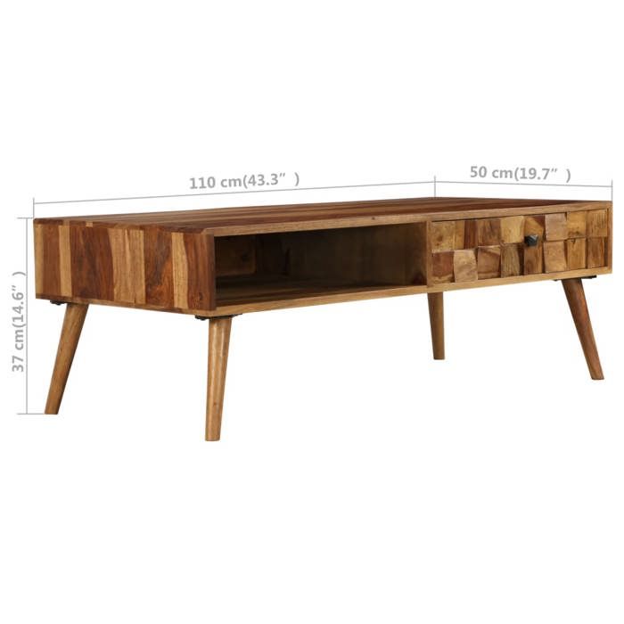 VidaXL Table Basse Bois Sesham Massif avec Finition Miel Table de Salon Meuble 246201