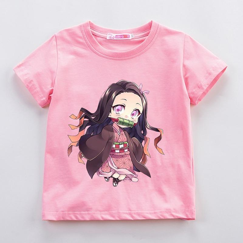 Kamado Nezuko Kochou Shinobu T Shirt for Girl Anime Demon Slayer Children Clothes Kids Short Sleeve Tees Summer Toddler  Tops