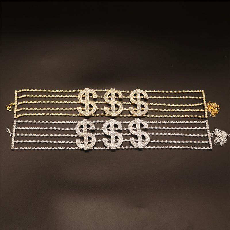 Mode Übertreibung Harajuku Strass Dollar Halskette Alphabet Hip Hop $$$Symbol Punk Schlüsselbein Kette Trend Choker