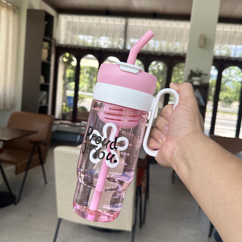 Water bottle summer giant water cup new large capacity fresh kettle high value simple male and female students double drink with straw