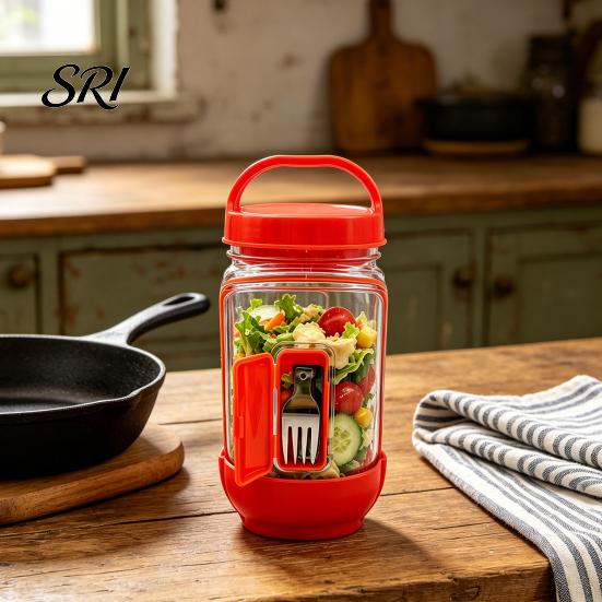 Leak-proof Salad Container Jar Side Open Leakproof Meal Prep Box Layered with Dressing Compartment Reusable Food-Safe Bowl for Travel Office
