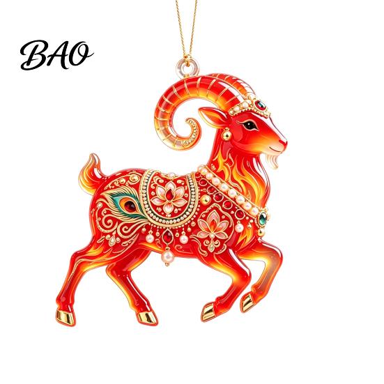 Christmas Tree Hanging Ornaments 2D Acrylic Goat Pendant, Keychain Bag Charm, Cute Sheep Rearview Clear Translucent Mirror Ornament for Holiday Party