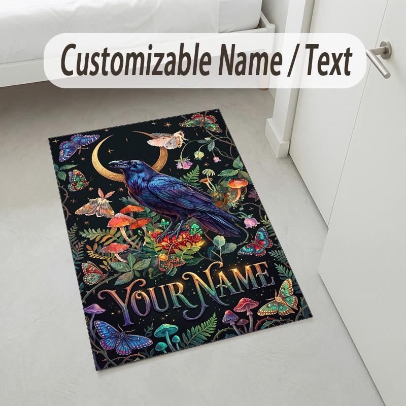 Forest Creatures Theme Soft Crystal Velvet Rug Custom Name & Text Print Non Slip Floor Rug for Bedroom Living Room
