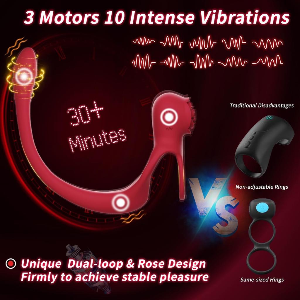 App Controlled Cock Ring & Anal Stimulator Set - 10 Speed Vibration for Men, Clit & Prostate Massage, Couples Pleasure Toy