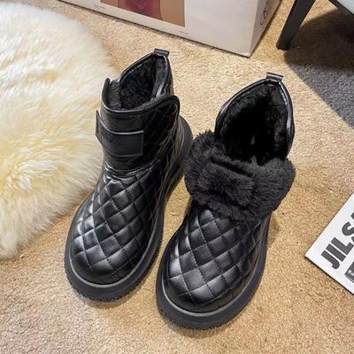 Zapatos Cálidos de Invierno para Mujer Piel Marca Nueva Botines de Nieve al Tobillo de Felpa Corta Plataforma Plana Casual Zapatos de Dama Botas