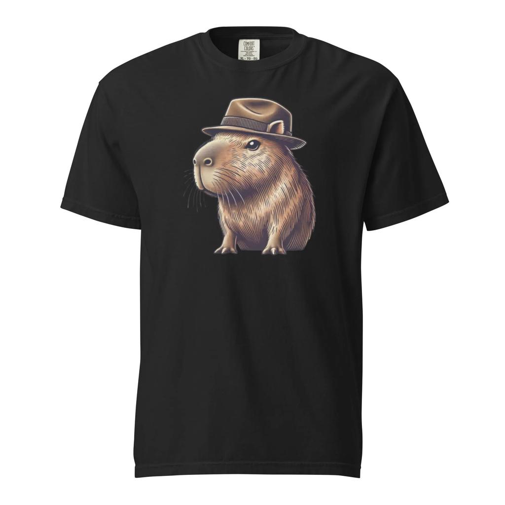 Retro Illustration of A Capybara Wearing A Fedora Unisex Tshirt Unisex and Unisex Wearing The Same Pure Cotton Print