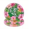 Pink Hawaiian Paper Cups Napkins Plates Tropical Luau Party Supplies Disposable Plates and Party Napkins Tropical Palm Leaf and Hibiscus Aloha