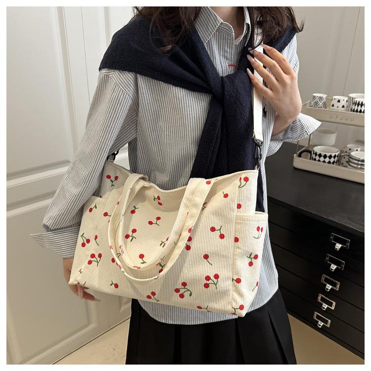 Large Capacity Bucket Tote Bag Cotton Casual Shoulder Handbag for Women
