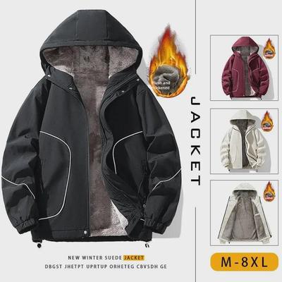M-8xL Autumn/Winter Men's Hooded Plus-Size Velvet Jacket; Thick Warm Outdoor Mountain Series
