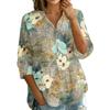 Womens Button Front Collar Shirt Floral Print Three Quarter Sleeve Loose Fit Casual Blouse Top for Everyday Wear