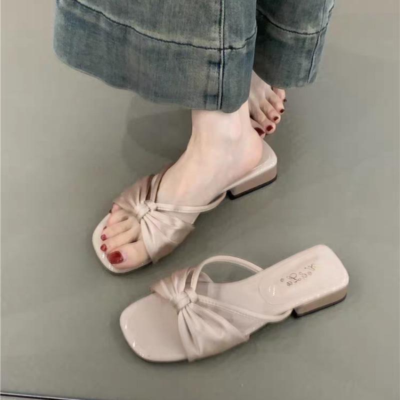 Fashion Bow Chunky Summer Shoes New Sexy High Heels Women Slippers Sandals Designer Flip Flops Open Toe Party Pumps Slides Zapatos Mujer