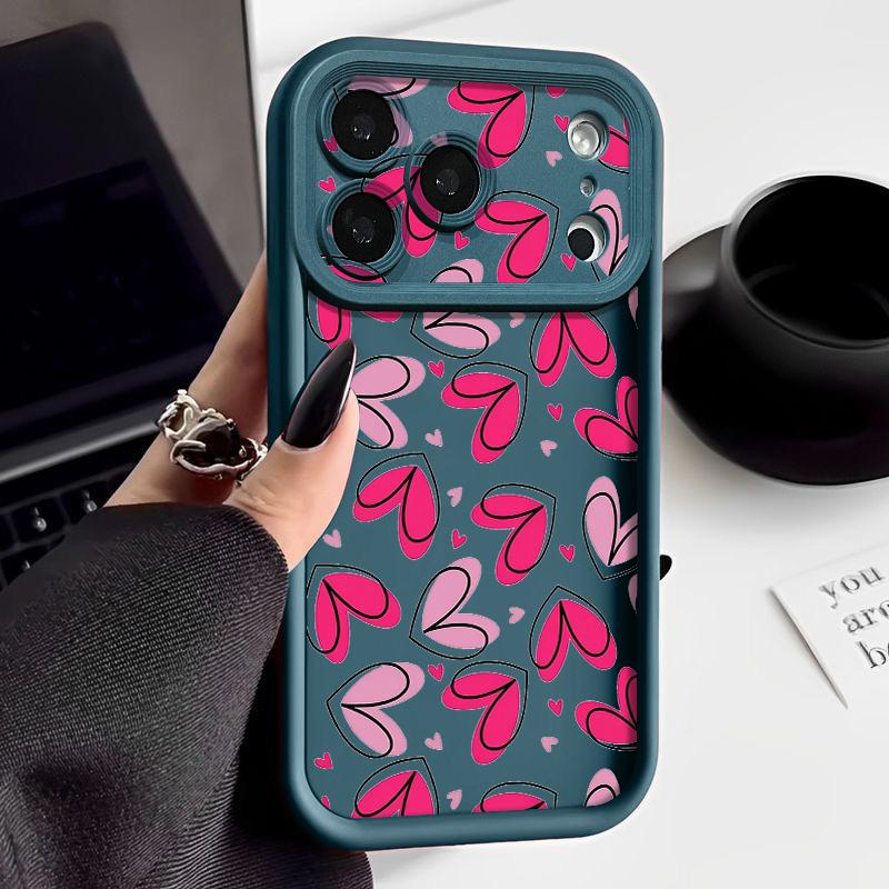 For iPhone 17 Pro Max Case Hand drawn heart-shaped pattern Shockproof Bumper Soft Silicone Cover For iPhone 16 15 14 13 Pro 12 11 16E Air