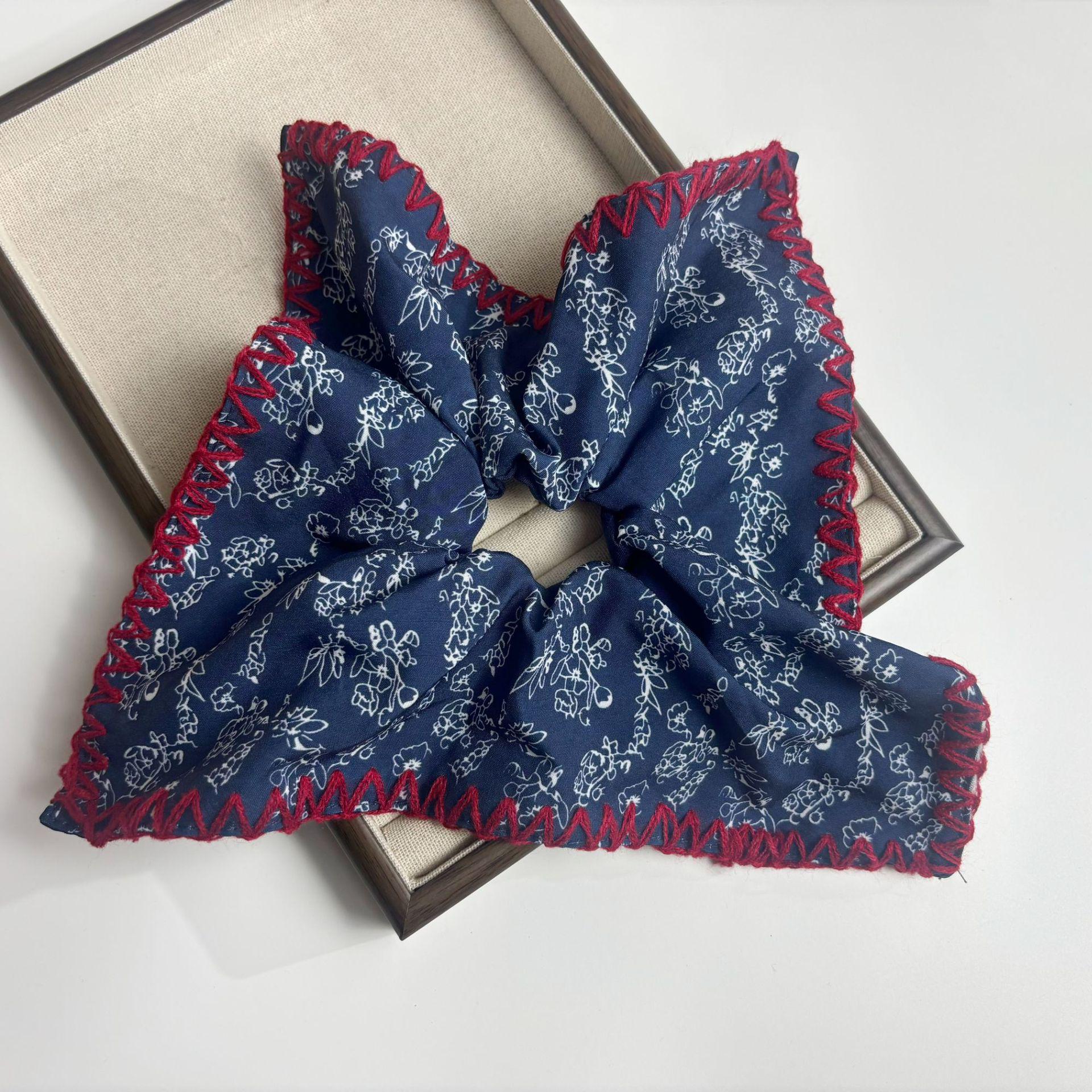 Корейская темно-синяя резинка-скранчи в горошек с кружевом - двухслойная резинка для волос для женщин