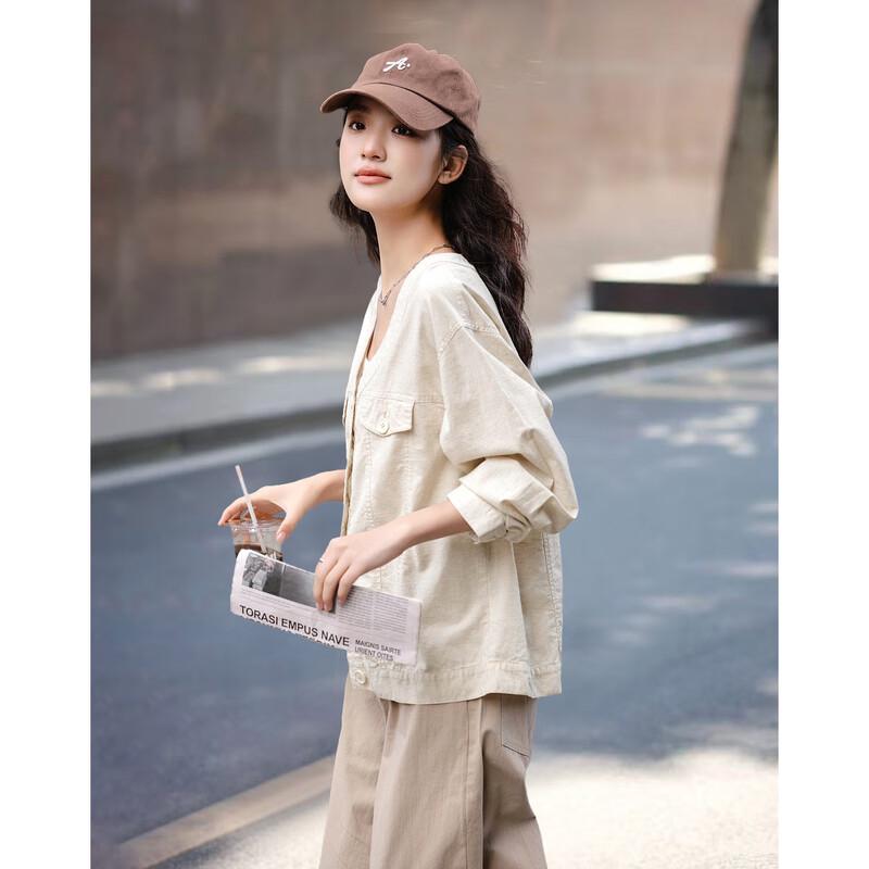 

Demana Spring Minimalist Cotton Linen V-Neck Jacket M