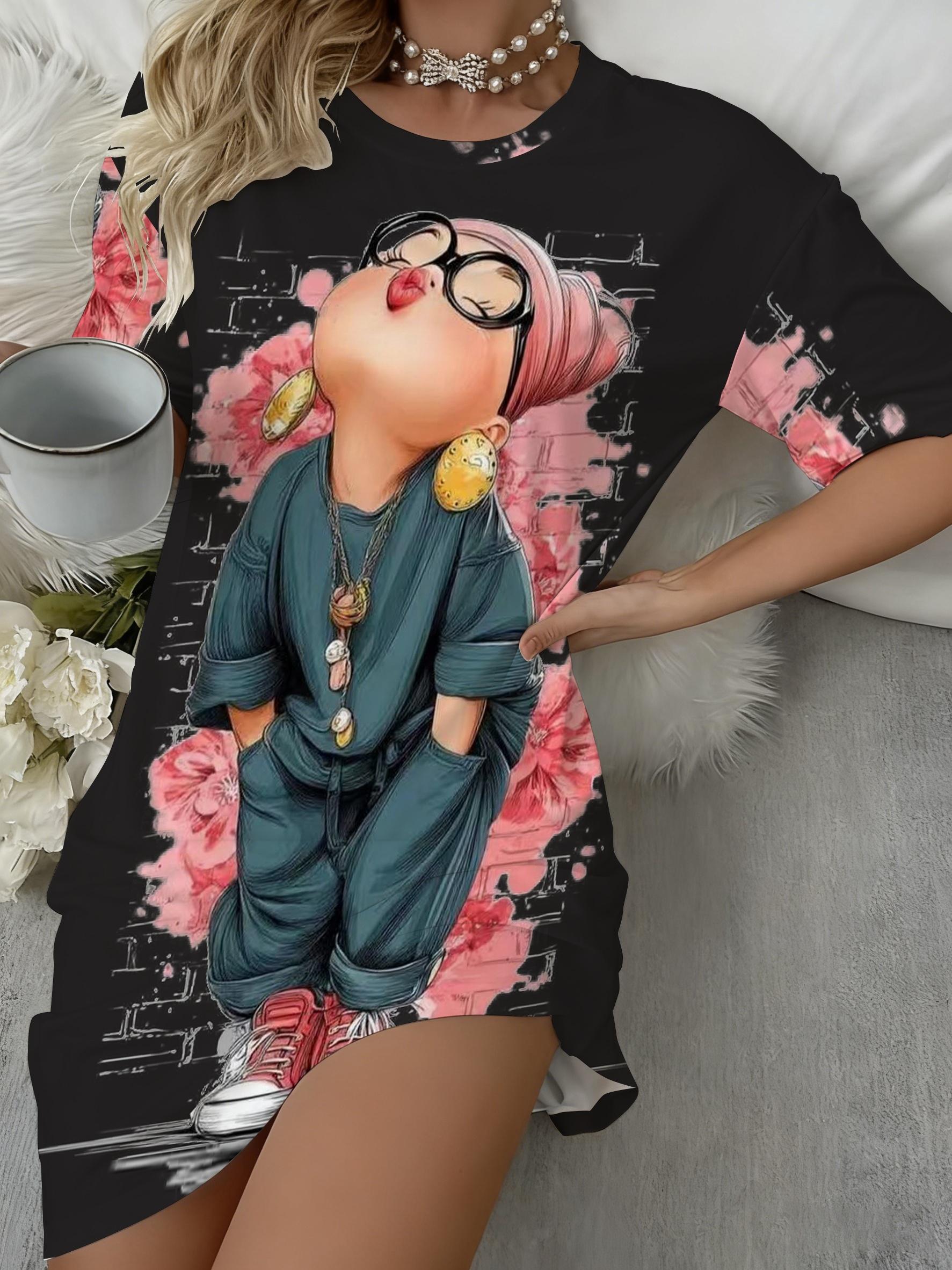 

Cute Cartoon Printed Crew Neck Short Sleeve Night Dress for Women All-season Comfortable Sleepwear 7XL дубильная кора