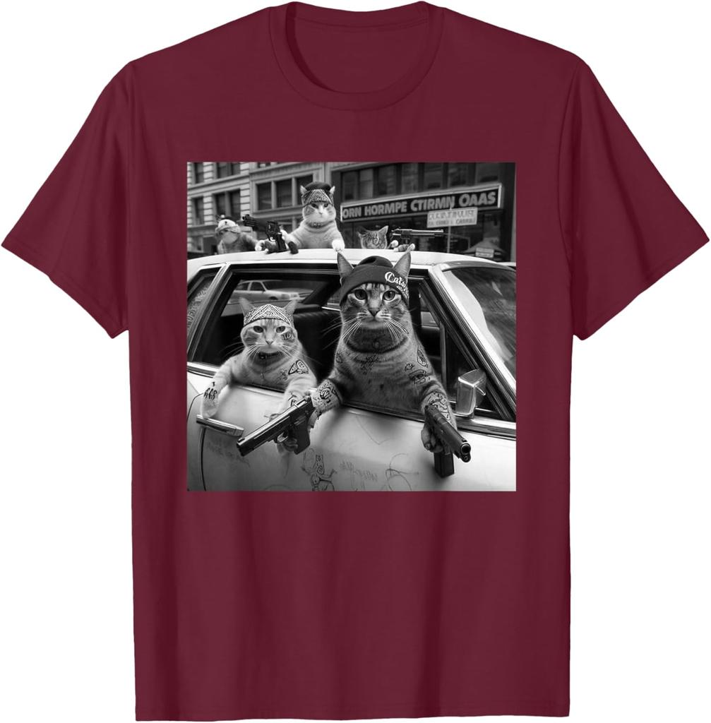Print Gangster Cats Graphic Tee Men's Funny Street Style Oversized T-Shirt Casual Daily Print Round Neck