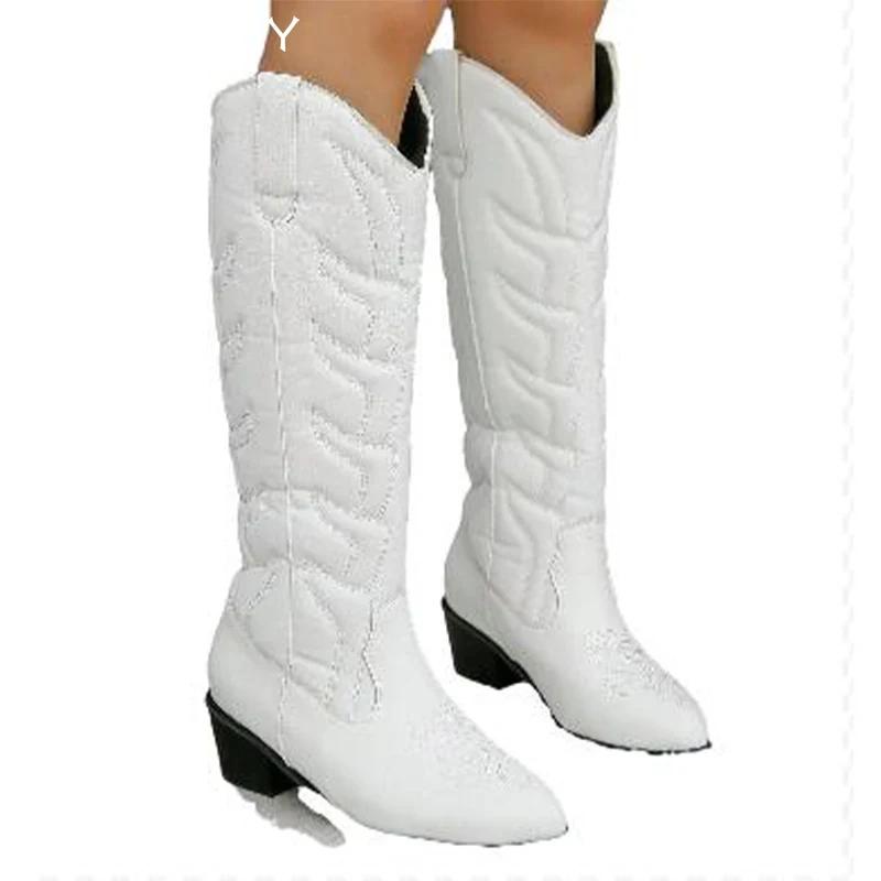 Pointed Toe Woman Snow Mid Calf Boots Designer Mid Heels Fashion Shoes Woman 2024 Trend Chelsea Boots Winter New Mujer Botas